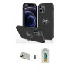 MARSİLYAN™- iPhone 12 Pro Kılıf Odak Form Prime - Siyah Polymer Nano Ekran Koruyucu + Gold Rainbow Kamera Lens Koruma Cam