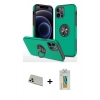 MARSİLYAN™- iPhone 12 Pro Kılıf Odak Form Prime - Siyah Polymer Nano Ekran Koruyucu + Gold Rainbow Kamera Lens Koruma Cam