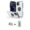 MARSİLYAN™- iPhone 12 Pro Kılıf Odak Form Prime - Siyah Polymer Nano Ekran Koruyucu + Gold Rainbow Kamera Lens Koruma Cam