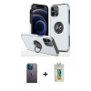 MARSİLYAN™- iPhone 12 Pro Kılıf Odak Form Prime - Siyah Polymer Nano Ekran Koruyucu + Mavi Neon Fosforlu Kamera Lens