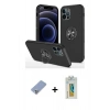 MARSİLYAN™- iPhone 12 Pro Kılıf Odak Form Prime - Siyah Polymer Nano Ekran Koruyucu + Metal Kamera Lens Koruma Cam - KUYL