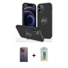 MARSİLYAN™- iPhone 12 Pro Kılıf Odak Form Prime - Siyah Polymer Nano Ekran Koruyucu + Neon Fosforlu Kamera Lens - SI