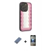 MARSİLYAN™- iPhone 12 Pro Kılıf Odak Klasik Serisi - Siyah 34D Hayalet Izgaralı Cam + Metal Kamera Lens Koruma Cam - AKYL