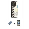 MARSİLYAN™- iPhone 12 Pro Kılıf Odak Klasik Serisi - Siyah 34D Hayalet Izgaralı Cam + Metal Kamera Lens Koruma Cam - AKYL