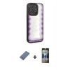 MARSİLYAN™- iPhone 12 Pro Kılıf Odak Klasik Serisi - Siyah 34D Hayalet Izgaralı Cam + Metal Kamera Lens Koruma Cam - AKYL