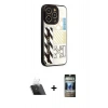 MARSİLYAN™- iPhone 12 Pro Kılıf Odak Klasik Serisi - Siyah 34D Hayalet Izgaralı Cam + Kamera Lens Koruma Cam - SF