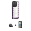 MARSİLYAN™- iPhone 12 Pro Kılıf Odak Klasik Serisi - Siyah 34D Hayalet Izgaralı Cam + Kamera Lens Koruma Cam - SF