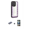 MARSİLYAN™- iPhone 12 Pro Kılıf Odak Klasik Serisi - Siyah 34D Hayalet Izgaralı Cam + Renkli Kamera Lens Koruma Cam - PE