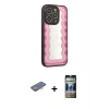 MARSİLYAN™- iPhone 12 Pro Kılıf Odak Klasik Serisi - Siyah 34D Hayalet Izgaralı Cam + Renkli Kamera Lens Koruma Cam - TU