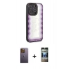 MARSİLYAN™- iPhone 12 Pro Kılıf Odak Klasik Serisi - Siyah 34D Hayalet Izgaralı Cam + Neon Fosforlu Kamera Lens - SI