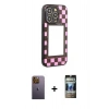 MARSİLYAN™- iPhone 12 Pro Kılıf Odak Klasik Serisi - Siyah 34D Hayalet Izgaralı Cam + Neon Fosforlu Kamera Lens - SI
