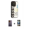 MARSİLYAN™- iPhone 12 Pro Kılıf Odak Klasik Serisi - Siyah 34D Hayalet Izgaralı Cam + Neon Fosforlu Kamera Lens - SI