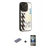 MARSİLYAN™- iPhone 12 Pro Kılıf Odak Klasik Serisi - Siyah 34D Hayalet Izgaralı Cam + Renkli Kamera Lens Koruma Cam - SI