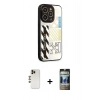 MARSİLYAN™- iPhone 12 Pro Kılıf Odak Klasik Serisi - Siyah 34D Hayalet Izgaralı Cam + Shine Kamera Lens - GD