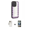 MARSİLYAN™- iPhone 12 Pro Kılıf Odak Klasik Serisi - Siyah 34D Hayalet Izgaralı Cam + Shine Kamera Lens - GD