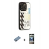 MARSİLYAN™- iPhone 12 Pro Kılıf Odak Klasik Serisi - Siyah 34D Hayalet Izgaralı Cam + Shine Kamera Lens Koruma Cam - GS