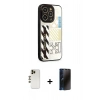 MARSİLYAN™- iPhone 12 Pro Kılıf Odak Klasik Serisi - Siyah 3D Antistatik Hayalet Cam Ekran Koruyucu + Shine Kamera Lens - GD