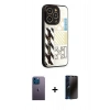 MARSİLYAN™- iPhone 12 Pro Kılıf Odak Klasik Serisi - Siyah 3D Antistatik Hayalet Cam Ekran Koruyucu + Neon Fosforlu Kamera Lens - MI