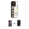 MARSİLYAN™- iPhone 12 Pro Kılıf Odak Klasik Serisi - Siyah 3D Antistatik Hayalet Cam Ekran Koruyucu + Neon Fosforlu Kamera Lens - TU