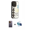 MARSİLYAN™- iPhone 12 Pro Kılıf Odak Klasik Serisi - Siyah 3D Antistatik Seramik Nano Ekran Koruyucu + Neon Fosforlu Kamera Lens - SI
