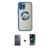 MARSİLYAN™- iPhone 12 Pro Kılıf Pusula Form - Şeffaf 360 Full Body Arka Koruyucu + Neon Fosforlu Kamera Lens - BZ