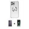 MARSİLYAN™- iPhone 12 Pro Kılıf Pusula Form - Şeffaf 360 Full Body Arka Koruyucu + Neon Fosforlu Kamera Lens - BZ