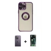 MARSİLYAN™- iPhone 12 Pro Kılıf Pusula Form - Şeffaf 360 Full Body Arka Koruyucu + Neon Fosforlu Kamera Lens - BZ