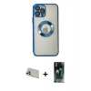 MARSİLYAN™- iPhone 12 Pro Kılıf Pusula Form - Şeffaf 360 Full Body Arka Koruyucu + Gold Rainbow Kamera Lens Koruma Cam
