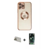 MARSİLYAN™- iPhone 12 Pro Kılıf Pusula Form - Şeffaf 360 Full Body Arka Koruyucu + Gold Rainbow Kamera Lens Koruma Cam