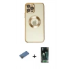 MARSİLYAN™- iPhone 12 Pro Kılıf Pusula Form - Şeffaf 360 Full Body Arka Koruyucu + Gold Shine Kamera Lens Koruma Cam