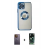 MARSİLYAN™- iPhone 12 Pro Kılıf Pusula Form - Şeffaf 360 Full Body Arka Koruyucu + Neon Fosforlu Kamera Lens - SI