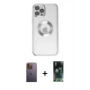 MARSİLYAN™- iPhone 12 Pro Kılıf Pusula Form - Şeffaf 360 Full Body Arka Koruyucu + Neon Fosforlu Kamera Lens - SI