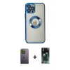 MARSİLYAN™- iPhone 12 Pro Kılıf Pusula Form - Şeffaf 360 Full Body Arka Koruyucu + Neon Fosforlu Kamera Lens - YL