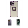 MARSİLYAN™- iPhone 12 Pro Kılıf Pusula Form - Şeffaf 360 Full Body Arka Koruyucu + Neon Fosforlu Kamera Lens - SI
