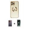 MARSİLYAN™- iPhone 12 Pro Kılıf Pusula Form - Şeffaf 360 Full Body Arka Koruyucu + Neon Fosforlu Kamera Lens - SI