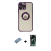 MARSİLYAN™- iPhone 12 Pro Kılıf Pusula Form - Şeffaf 360 Full Body Arka Koruyucu + Shine Kamera Lens Koruma Cam - GS