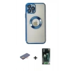 MARSİLYAN™- iPhone 12 Pro Kılıf Pusula Form - Şeffaf 360 Full Body Arka Koruyucu + Turuncu Renkli Kamera Lens Koruma Cam