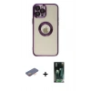MARSİLYAN™- iPhone 12 Pro Kılıf Pusula Form - Şeffaf 360 Full Body Arka Koruyucu + Turuncu Renkli Kamera Lens Koruma Cam