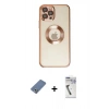 MARSİLYAN™- iPhone 12 Pro Kılıf Pusula Form - Şeffaf Uv Polymer Nano Ekran Koruyucu + Metal Kamera Lens Koruma Cam - AKYL