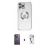MARSİLYAN™- iPhone 12 Pro Kılıf Pusula Form - Şeffaf Uv Polymer Nano Ekran Koruyucu + Beyaz Neon Fosforlu Kamera Lens