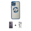 MARSİLYAN™- iPhone 12 Pro Kılıf Pusula Form - Şeffaf Uv Polymer Nano Ekran Koruyucu + Beyaz Neon Fosforlu Kamera Lens