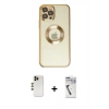 MARSİLYAN™- iPhone 12 Pro Kılıf Pusula Form - Şeffaf Uv Polymer Nano Ekran Koruyucu + Shine Kamera Lens - GD