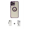 MARSİLYAN™- iPhone 12 Pro Kılıf Pusula Form - Şeffaf Uv Polymer Nano Ekran Koruyucu + Shine Kamera Lens - GS