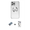 MARSİLYAN™- iPhone 12 Pro Kılıf Pusula Form - Şeffaf Uv Polymer Nano Ekran Koruyucu + Metal Kamera Lens Koruma Cam - KI