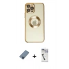 MARSİLYAN™- iPhone 12 Pro Kılıf Pusula Form - Şeffaf Uv Polymer Nano Ekran Koruyucu + Metal Kamera Lens Koruma Cam - MI