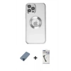 MARSİLYAN™- iPhone 12 Pro Kılıf Pusula Form - Şeffaf Uv Polymer Nano Ekran Koruyucu + Metal Kamera Lens Koruma Cam - MI