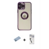 MARSİLYAN™- iPhone 12 Pro Kılıf Pusula Form - Şeffaf Uv Polymer Nano Ekran Koruyucu + Mavi Shine Kamera Lens Koruma Cam