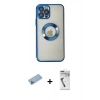 MARSİLYAN™- iPhone 12 Pro Kılıf Pusula Form - Şeffaf Uv Polymer Nano Ekran Koruyucu + Mavi Shine Kamera Lens Koruma Cam