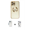 MARSİLYAN™- iPhone 12 Pro Kılıf Pusula Form - Şeffaf Uv Polymer Nano Ekran Koruyucu + Shine Kamera Lens - MI