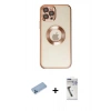 MARSİLYAN™- iPhone 12 Pro Kılıf Pusula Form - Şeffaf Uv Polymer Nano Ekran Koruyucu + Mavi Shine Kamera Lens Koruma Cam